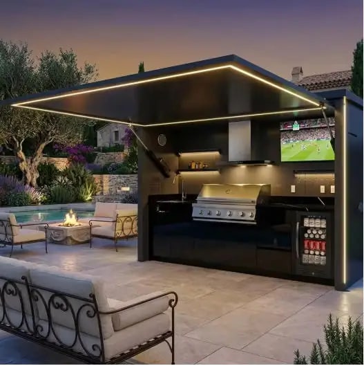 FOODLINE Modular Outdoor Kitchen Cabinet Shelter, Stainless Steel, Custom Layout - Style7