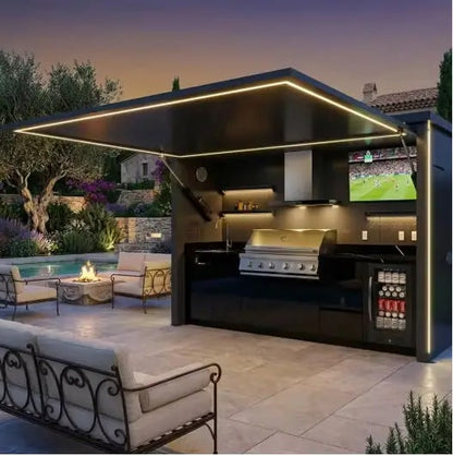 FOODLINE Modular Outdoor Kitchen Cabinet Shelter, Stainless Steel, Custom Layout - Style7