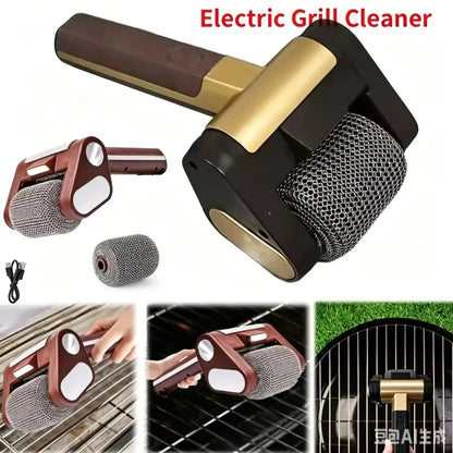 Rechargeable Electric BBQ Grill Cleaning Brush with Stainless Steel Roller and LED, 350 RPM