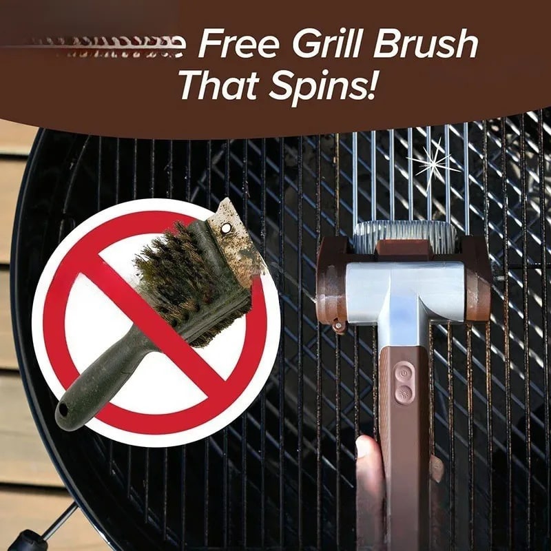 Rechargeable Electric BBQ Grill Cleaning Brush with Stainless Steel Roller and LED, 350 RPM