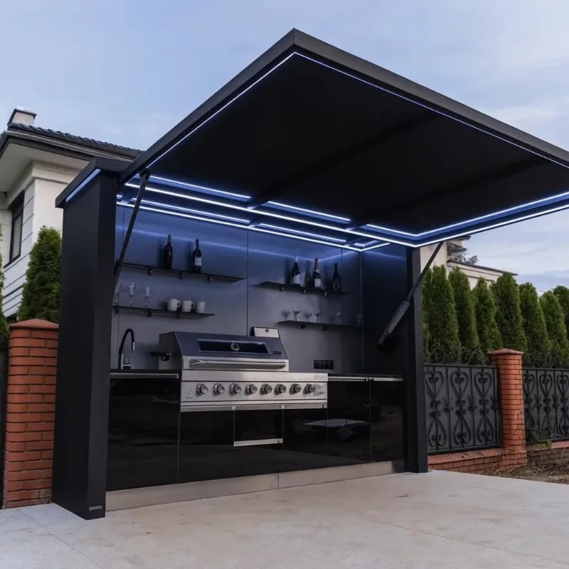 304 Stainless Steel Outdoor Kitchen Cabinet with Roof for Charcoal Grilling