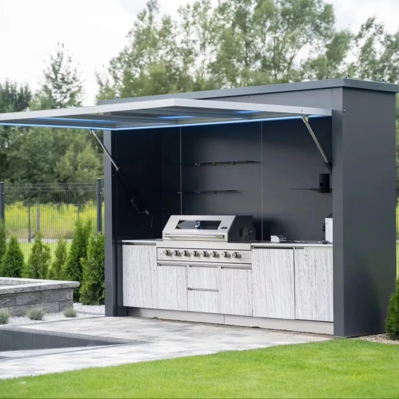 304 Stainless Steel Outdoor Kitchen Cabinet with Roof for Charcoal Grilling