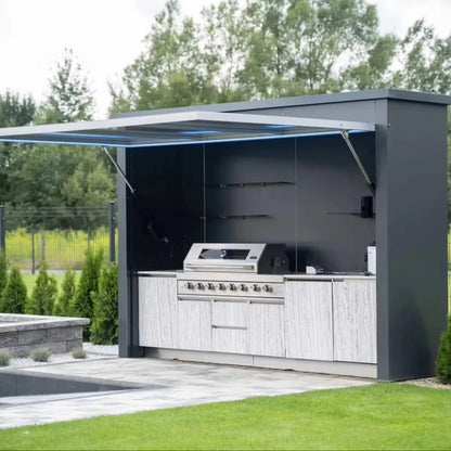 304 Stainless Steel Outdoor Kitchen Cabinet with Roof for Charcoal Grilling