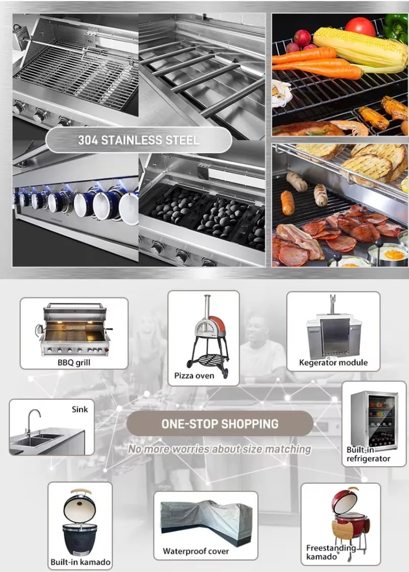 304 Stainless Steel Outdoor Kitchen Cabinet with Roof for Charcoal Grilling
