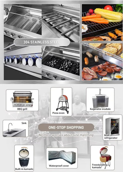 304 Stainless Steel Outdoor Kitchen Cabinet with Roof for Charcoal Grilling