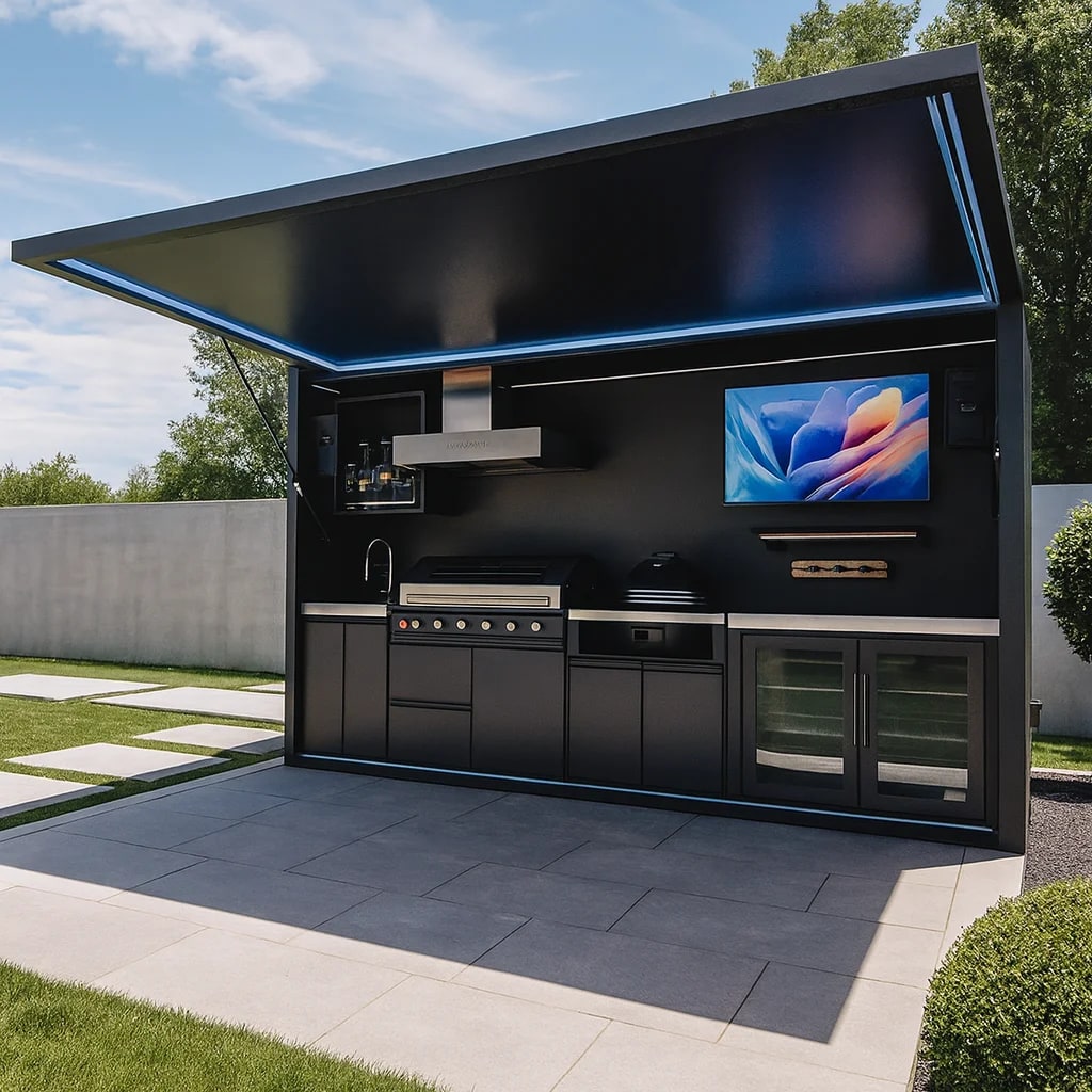 304 Stainless Steel Outdoor Kitchen Cabinet with Roof for Charcoal Grilling