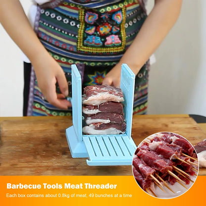 49-Hole Detachable BBQ Skewer Maker Box, Plastic Meat Stringer Tool