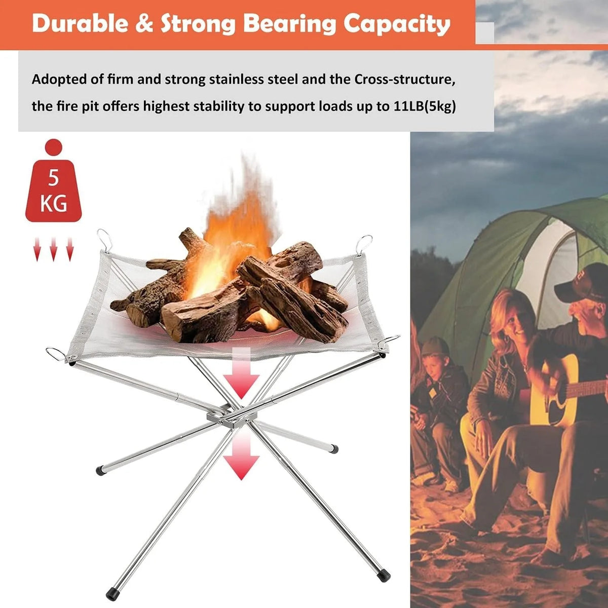Portable Stainless Steel Wood-Fuel Fire Pit with Carry Bag and Gloves