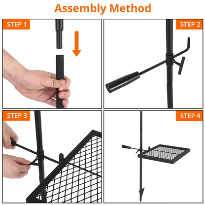 Swivel Campfire Grill Steel Grate, Height Adjustable Folding Fire Pit Rack