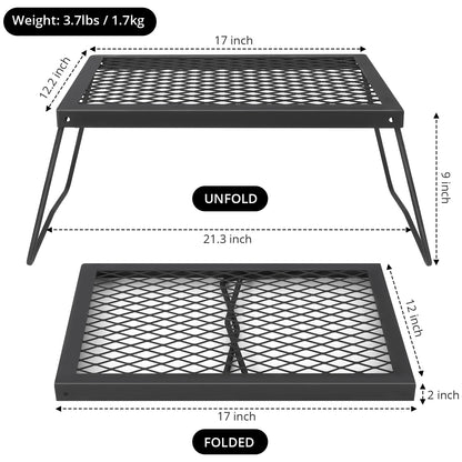 Swivel Campfire Grill Steel Grate, Height Adjustable Folding Fire Pit Rack - 17x12.2inch