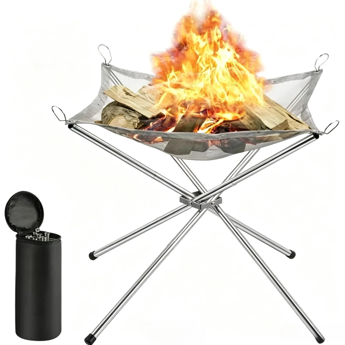 Folding Stainless Steel Campfire Grill Rack, 42 cm, with Carry Bag