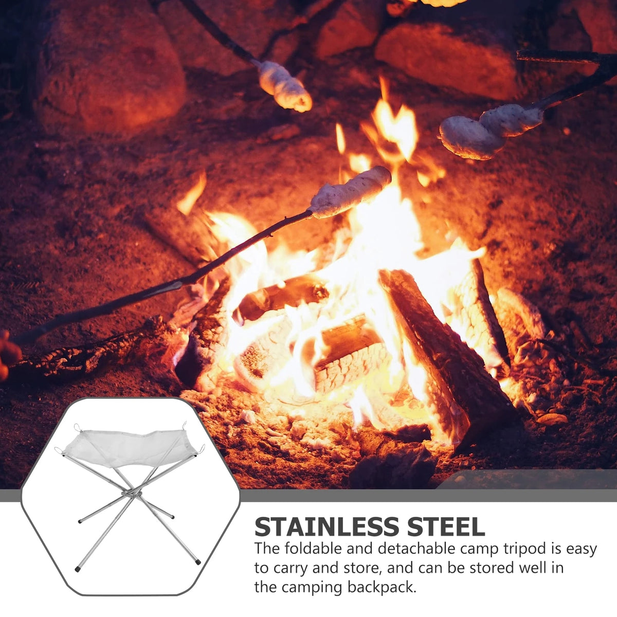 Folding Stainless Steel Campfire Grill Rack, 42 cm, with Carry Bag