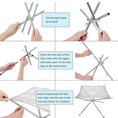 Folding Stainless Steel Campfire Grill Rack, 42 cm, with Carry Bag