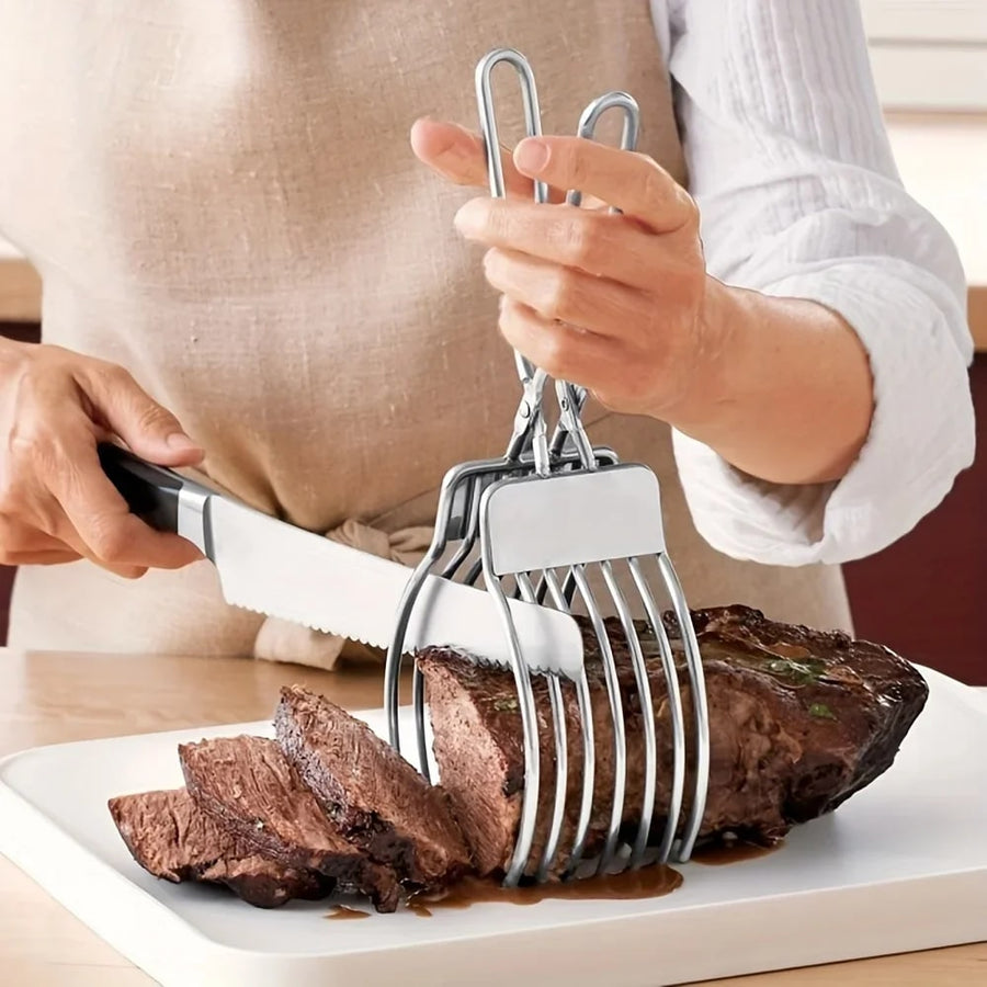 Stainless Steel Meat Slicing Tongs and BBQ Serving Tool, 28cm