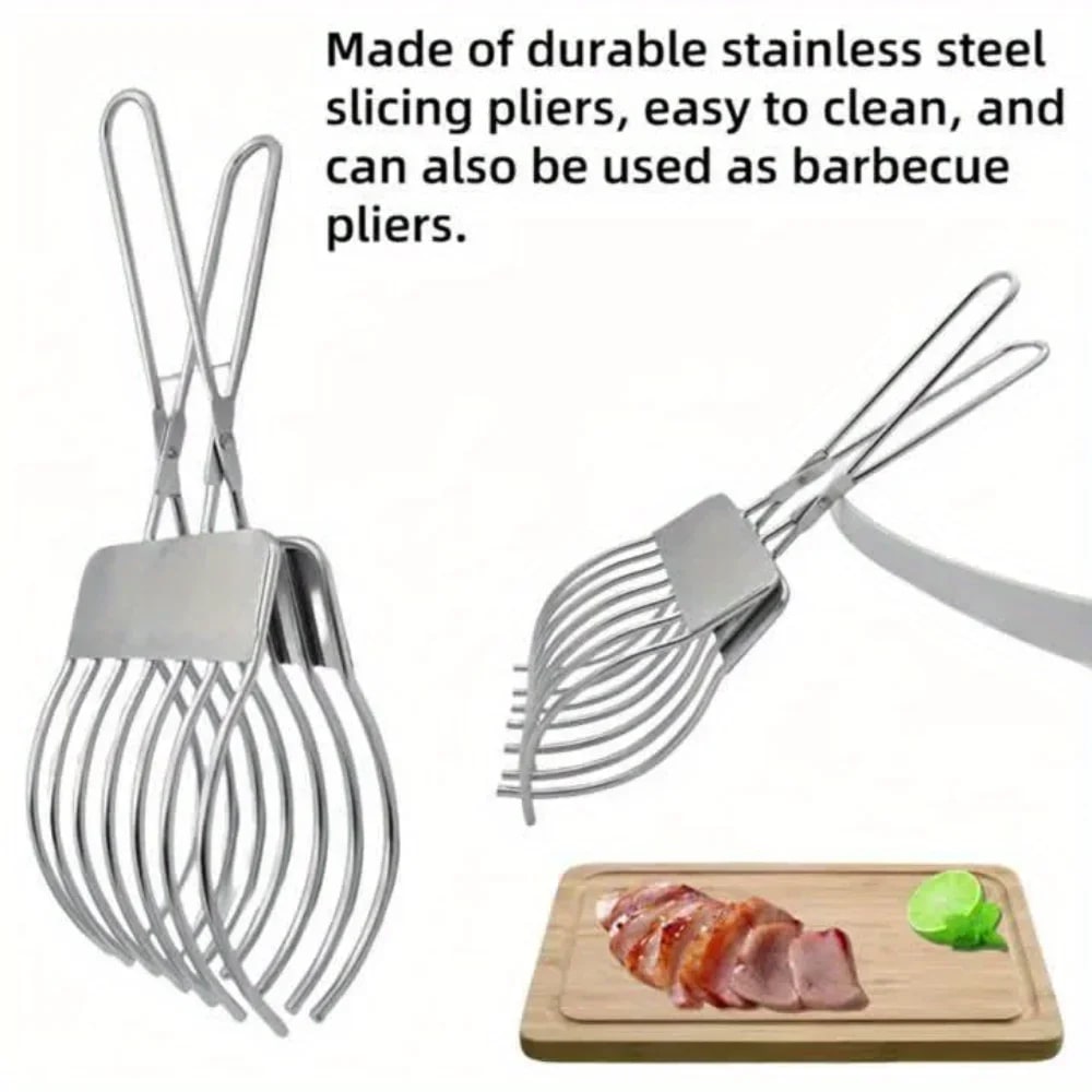 Stainless Steel Meat Slicing Tongs and BBQ Serving Tool, 28cm