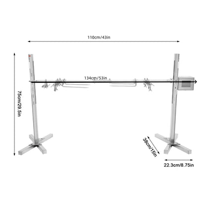53in Metal Grill Rotisserie Spit Kit with Motorised Rotisserie Assembly