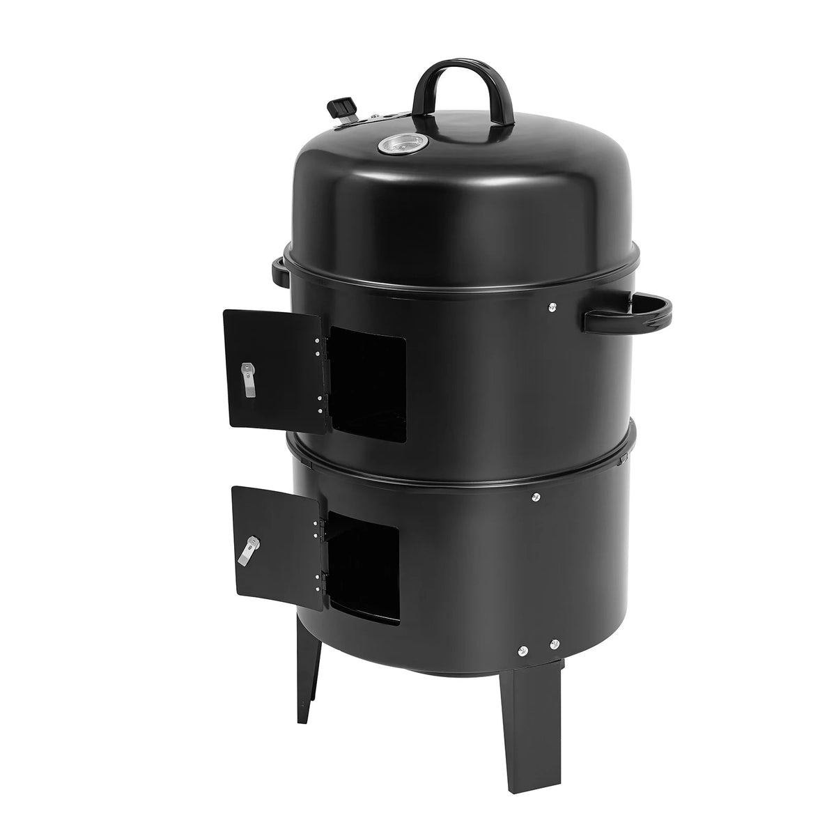 3-in-1 Iron Smoker BBQ Grill, 2-Layer Detachable, 40cm, Black