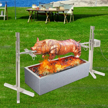 Electric BBQ Rotisserie Grill Kit, Stainless Steel, 40kg Load, 5-Height Stand