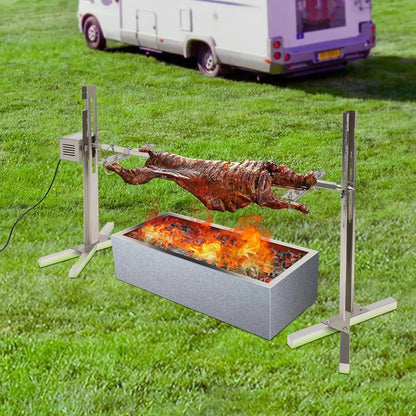 Electric BBQ Rotisserie Grill Kit, Stainless Steel, 40kg Load, 5-Height Stand