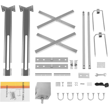Electric BBQ Rotisserie Grill Kit, Stainless Steel, 40kg Load, 5-Height Stand