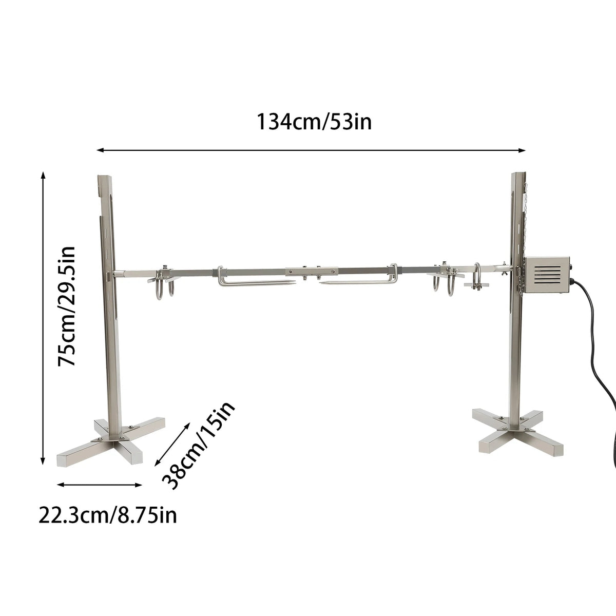 Electric BBQ Rotisserie Grill Kit, Stainless Steel, 40kg Load, 5-Height Stand