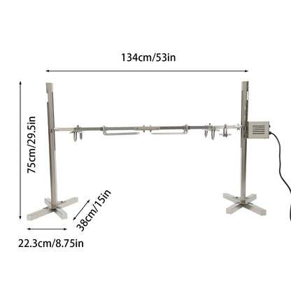 Electric BBQ Rotisserie Grill Kit, Stainless Steel, 40kg Load, 5-Height Stand