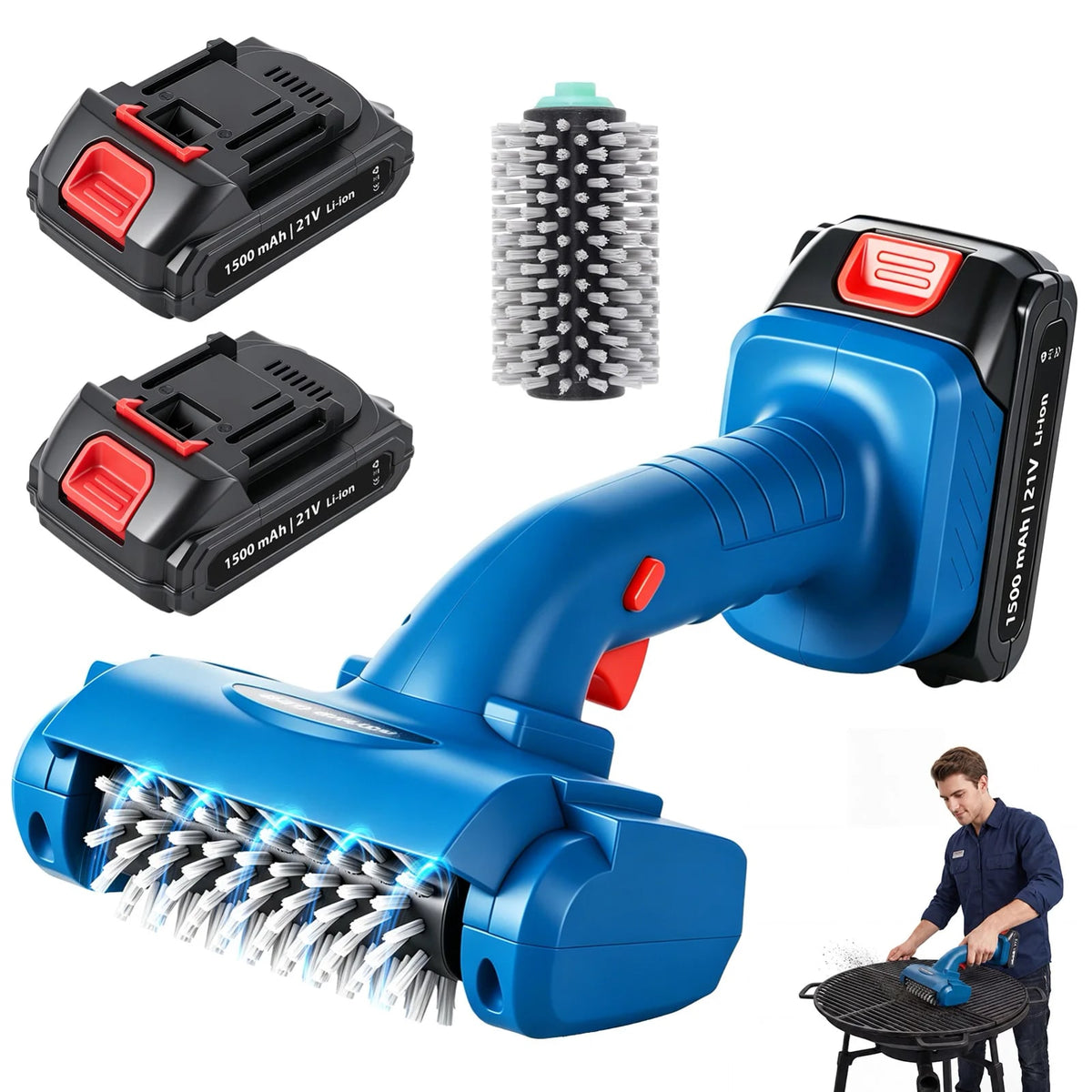 Cordless Electric Rotary BBQ Grill Cleaning Brush, 21V with Stainless Steel Head