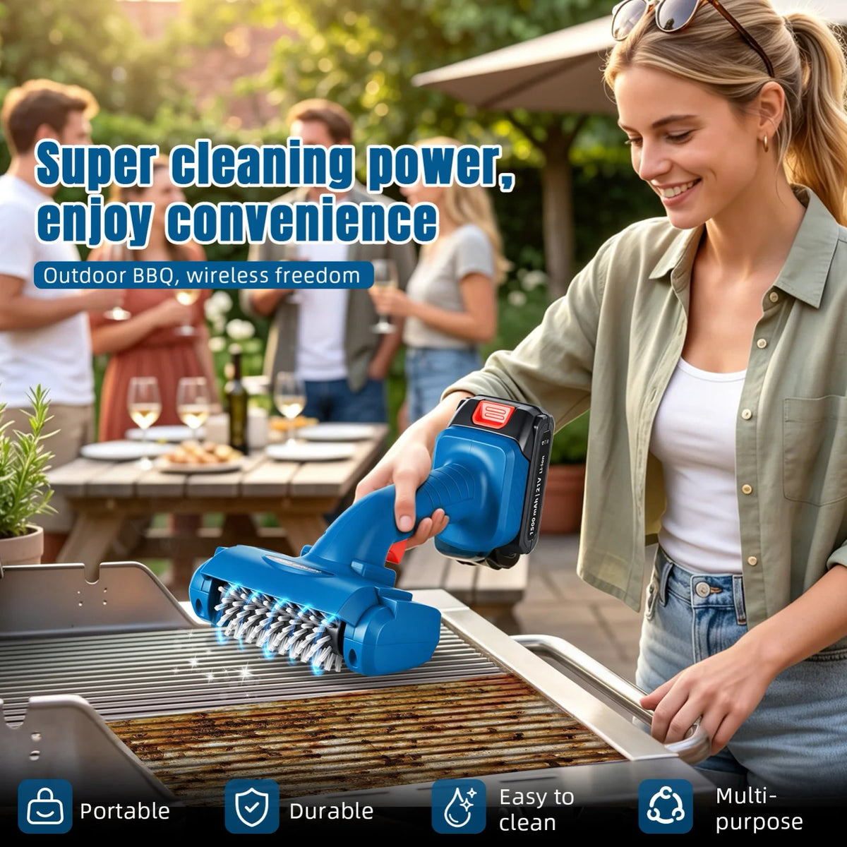 Cordless Electric Rotary BBQ Grill Cleaning Brush, 21V with Stainless Steel Head