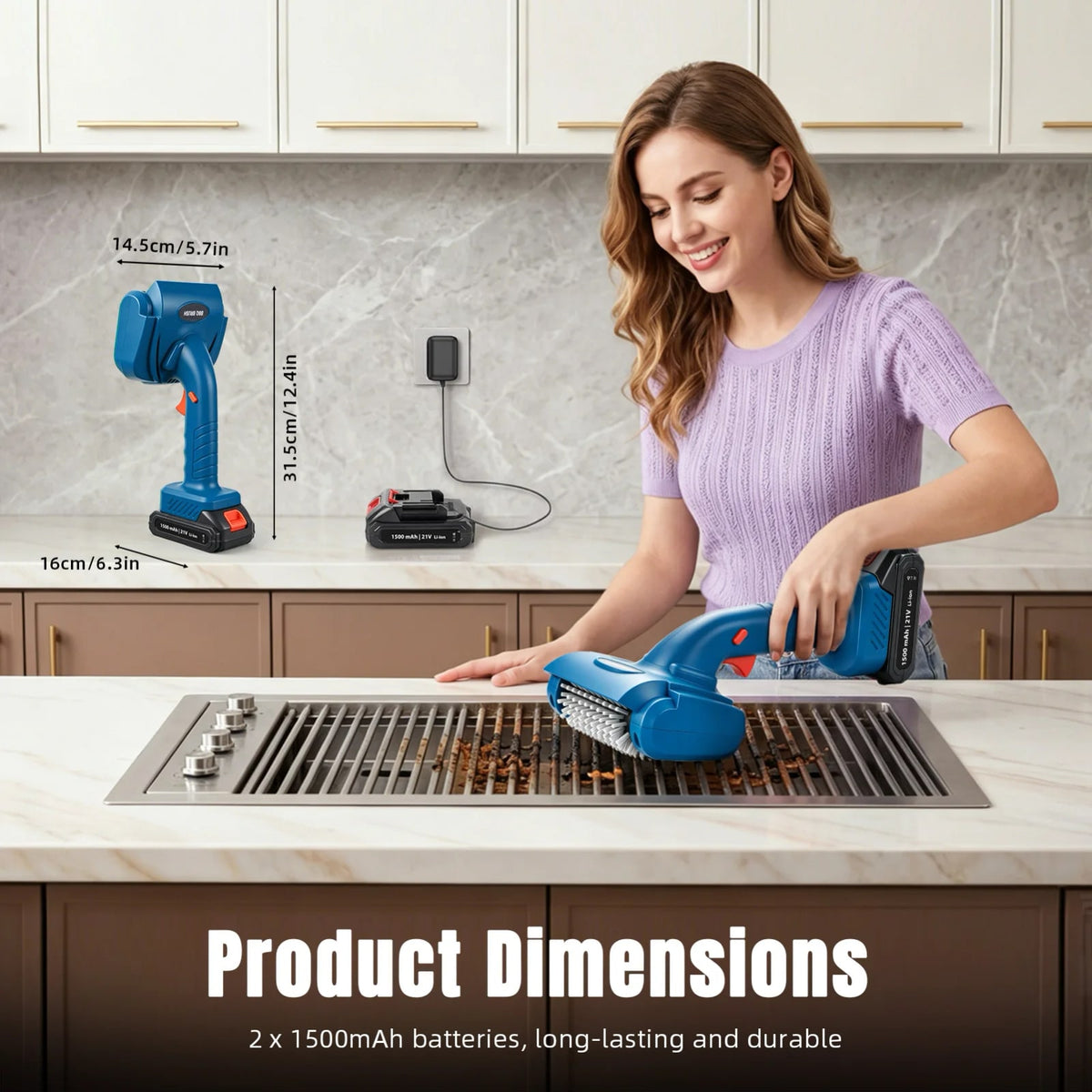 Cordless Electric Rotary BBQ Grill Cleaning Brush, 21V with Stainless Steel Head