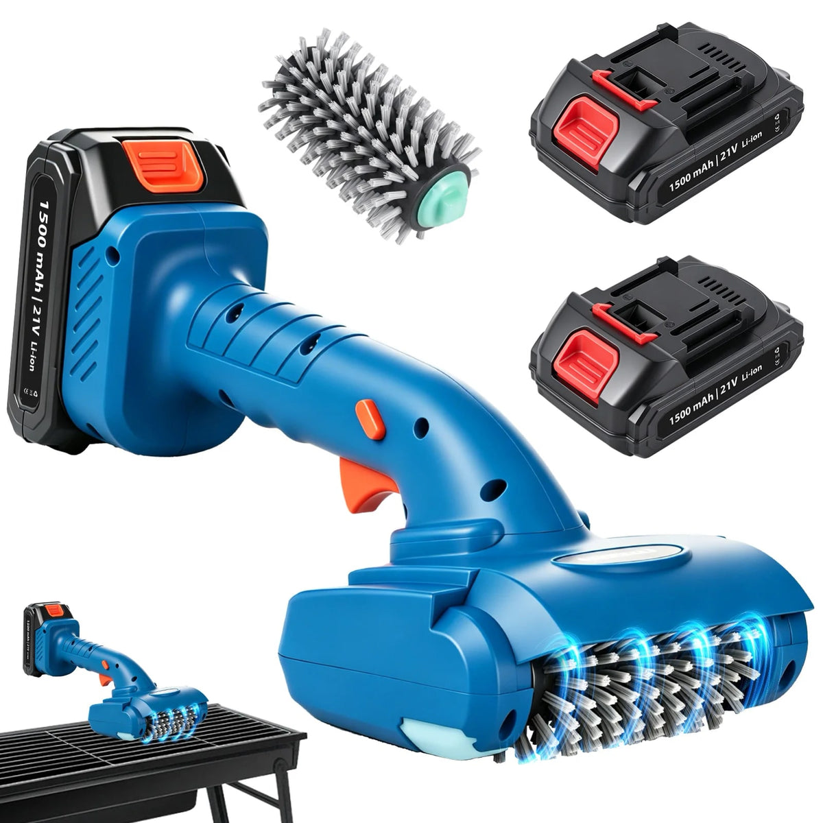 Cordless Electric Rotary BBQ Grill Cleaning Brush, 21V with Stainless Steel Head