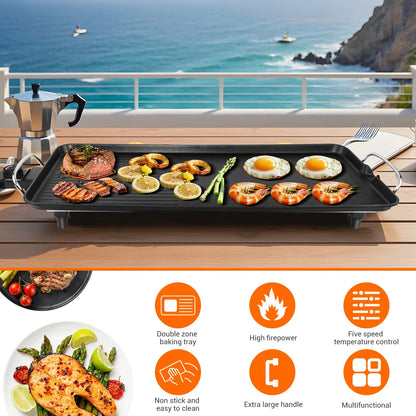 Electric Teppanyaki Grill Hot Plate, 73.5cm, 2000W Non-Stick Tabletop Griddle