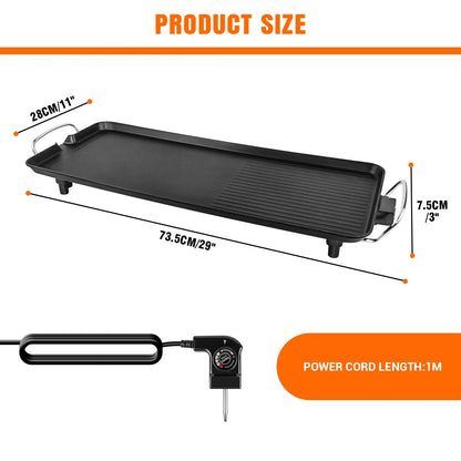 Electric Teppanyaki Grill Hot Plate, 73.5cm, 2000W Non-Stick Tabletop Griddle