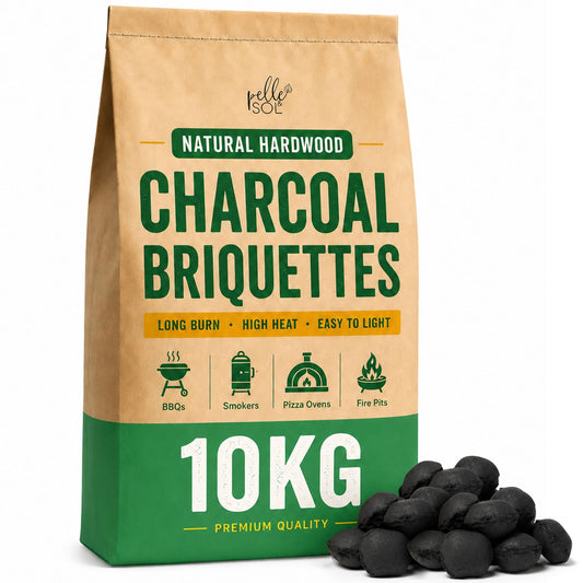 Pelle & Sol Natural Hardwood Charcoal Briquettes 10kg, Long-Burning BBQ Fuel