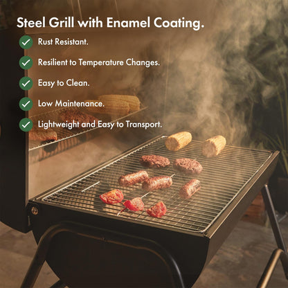 VonHaus Charcoal Barrel BBQ with Warming Rack, Temperature Gauge and Wheels