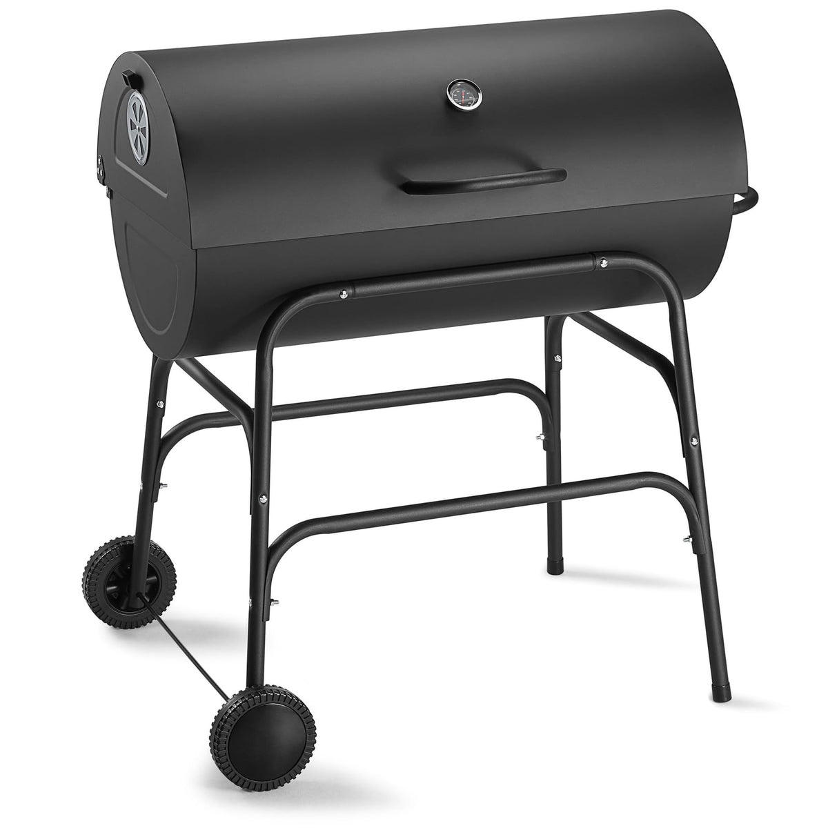 VonHaus Charcoal Barrel BBQ with Warming Rack, Temperature Gauge and Wheels - Extra Large Grill with Warming Rack