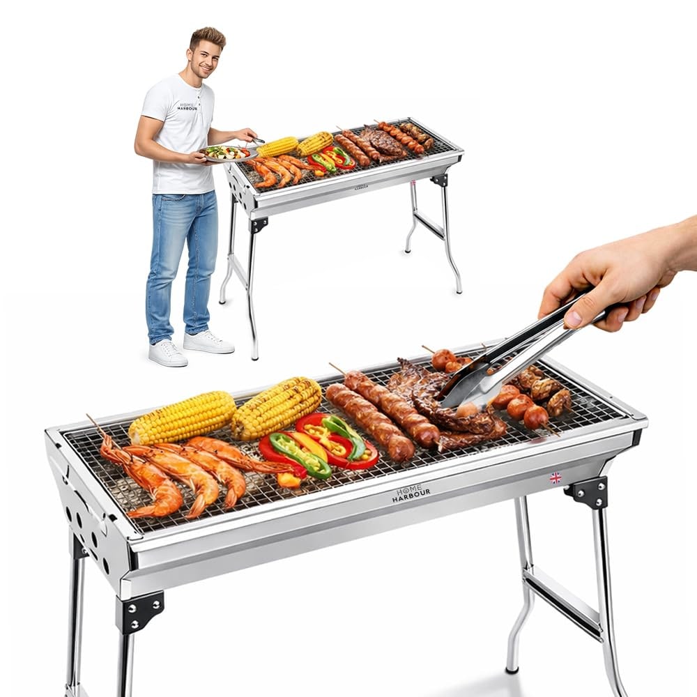 Home Harbour H1 Foldable Stainless Steel Charcoal BBQ Grill 73 x 33cm