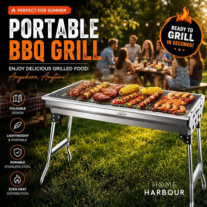 Home Harbour H1 Foldable Stainless Steel Charcoal BBQ Grill 73 x 33cm