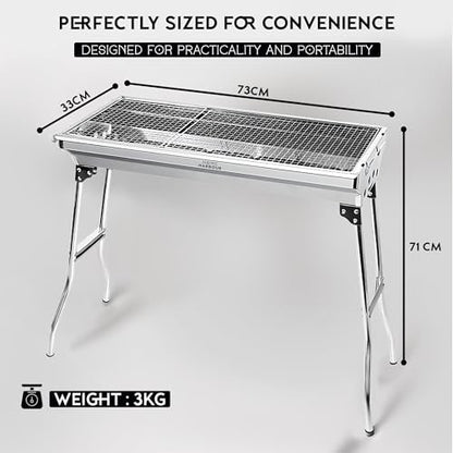 Home Harbour H1 Foldable Stainless Steel Charcoal BBQ Grill 73 x 33cm