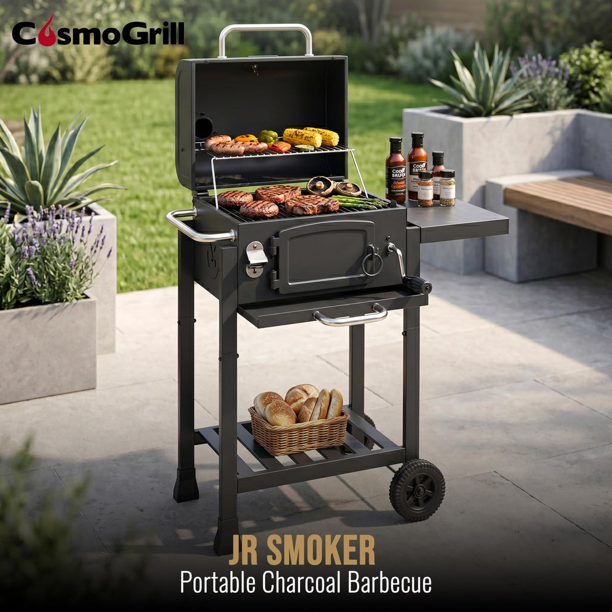 bbqdeals CosmoGrill Jr Smoker Charcoal BBQ with 43cm Grilling Area,