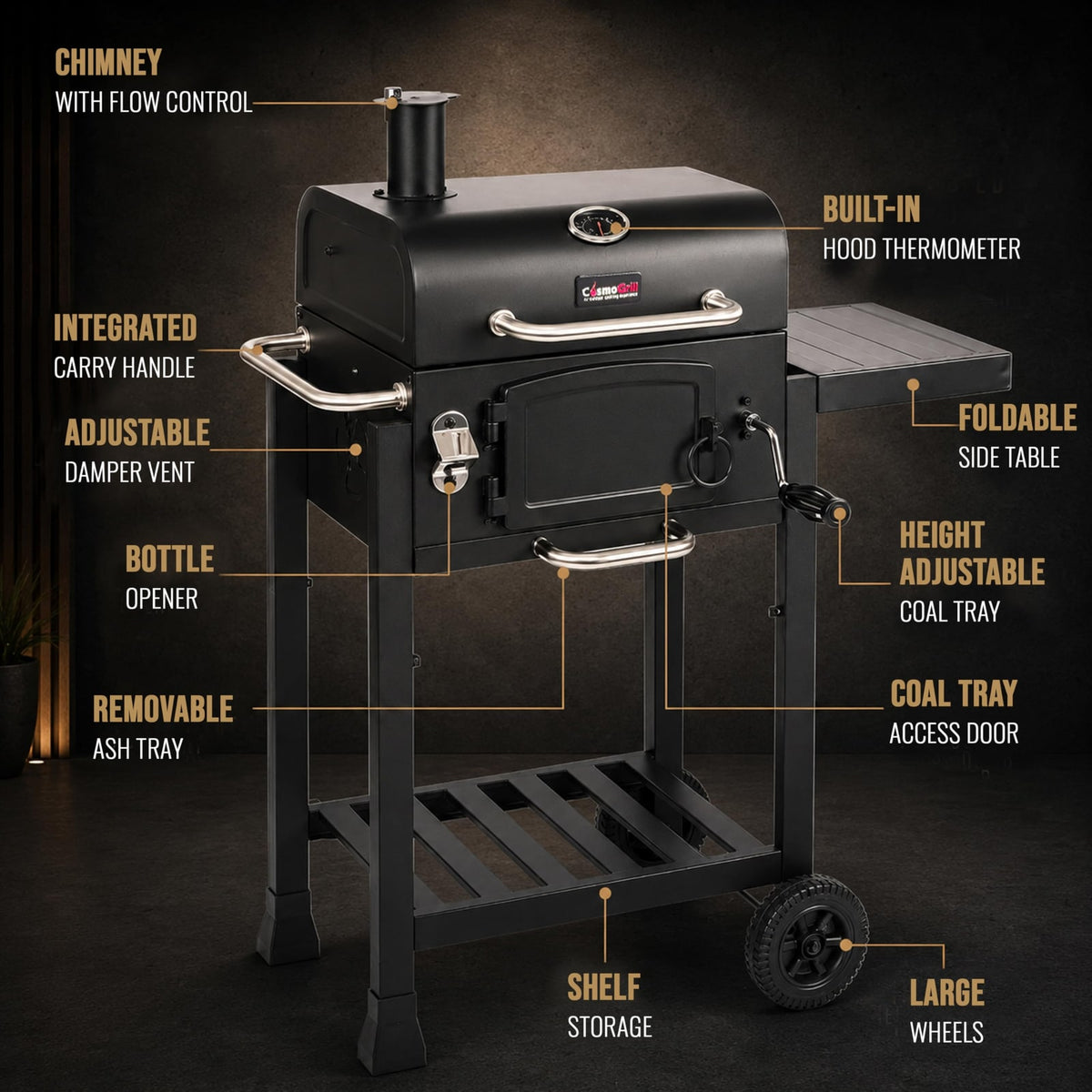 bbqdeals CosmoGrill Jr Smoker Charcoal BBQ with 43cm Grilling Area,
