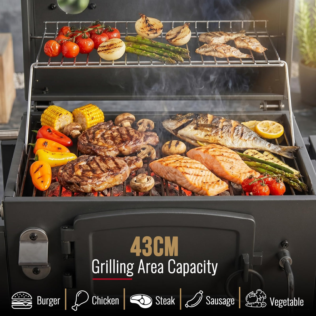 bbqdeals CosmoGrill Jr Smoker Charcoal BBQ with 43cm Grilling Area,