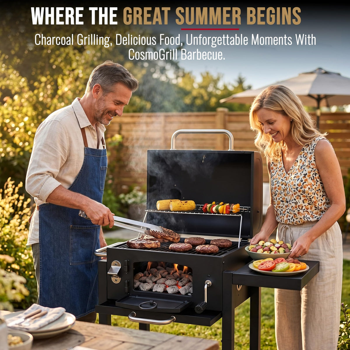 bbqdeals CosmoGrill Jr Smoker Charcoal BBQ with 43cm Grilling Area,