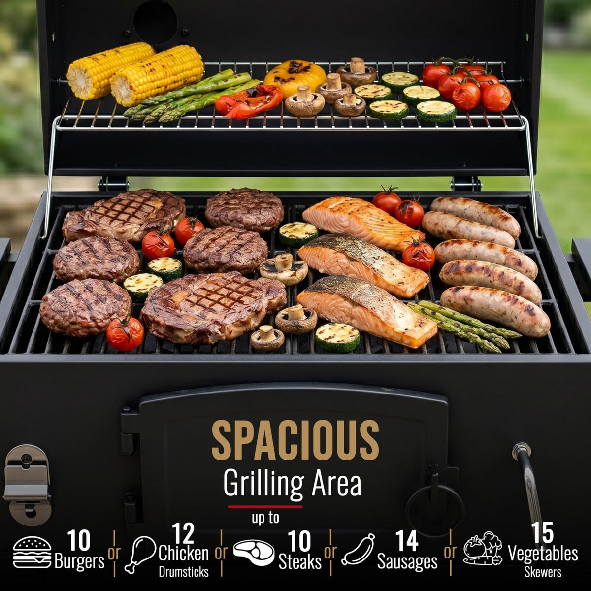 CosmoGrill XL Charcoal Smoker Barbecue with Adjustable Coal Tray and Thermometer