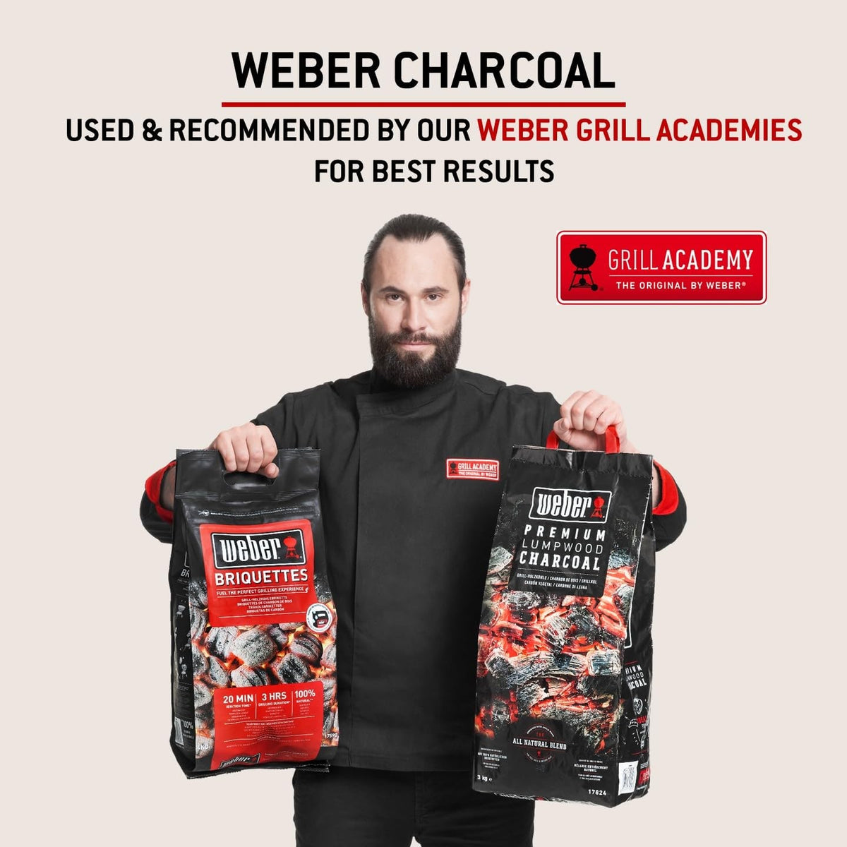 Weber Charcoal Briquettes 8kg, Natural BBQ Fuel, Up to 3 Hours