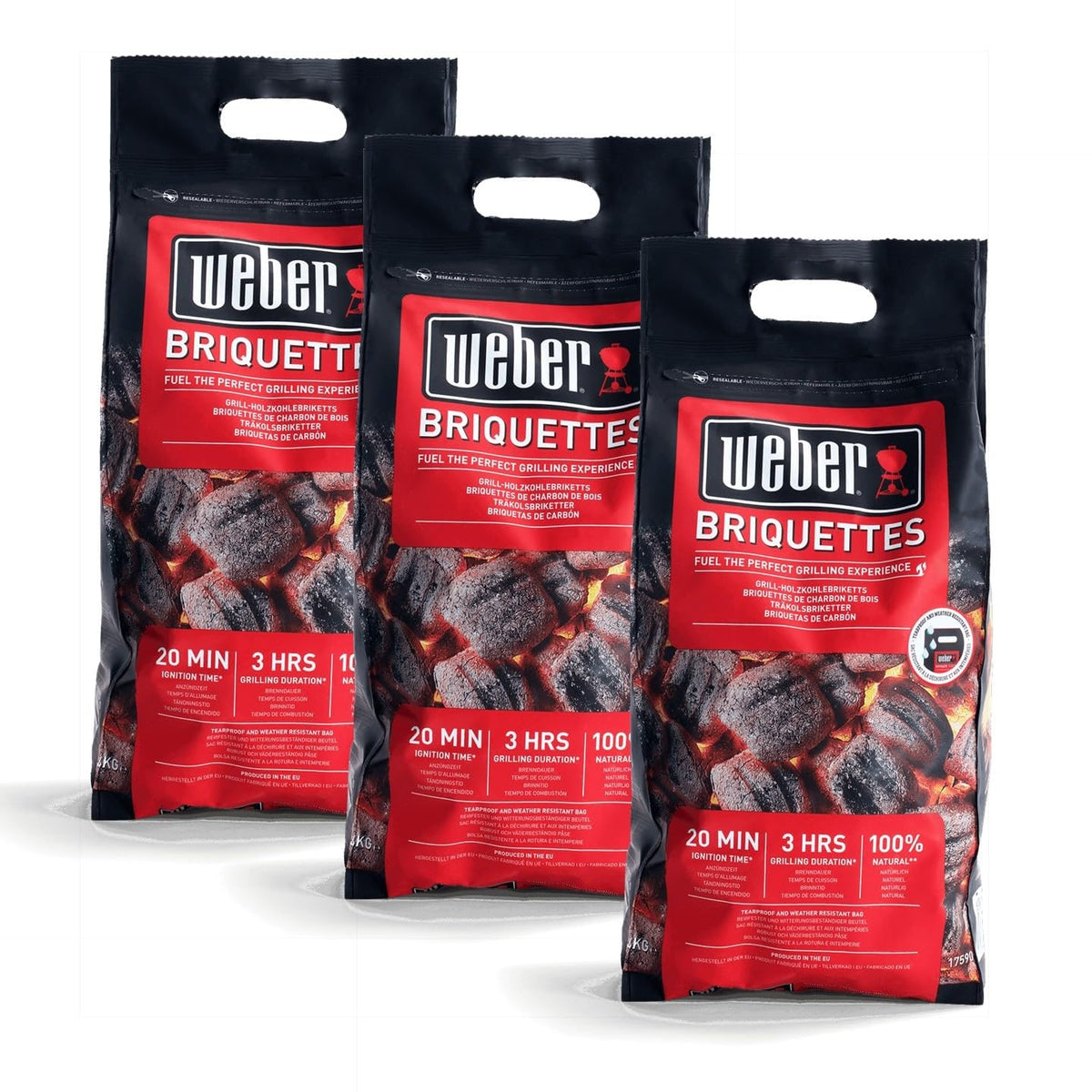 Weber Charcoal Briquettes 8kg, Natural BBQ Fuel, Up to 3 Hours - 12 kg / Charcoal briquettes