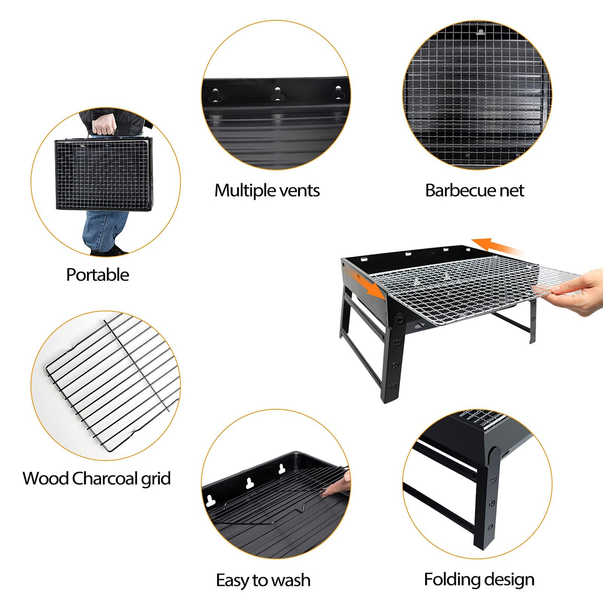 Kizmyee Portable Folding Charcoal Barbecue Grill, Black, TL-372