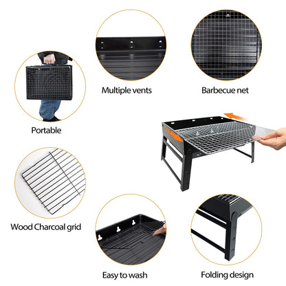 Kizmyee Portable Folding Charcoal Barbecue Grill, Black, TL-372