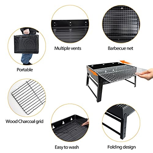 Kizmyee Portable Folding Charcoal Barbecue Grill, Black, TL-372