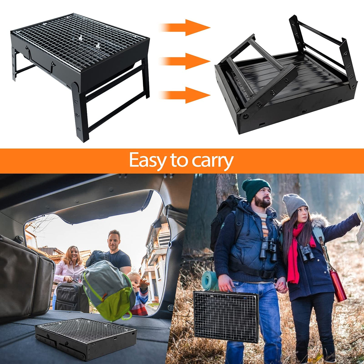 Kizmyee Portable Folding Charcoal Barbecue Grill, Black, TL-372