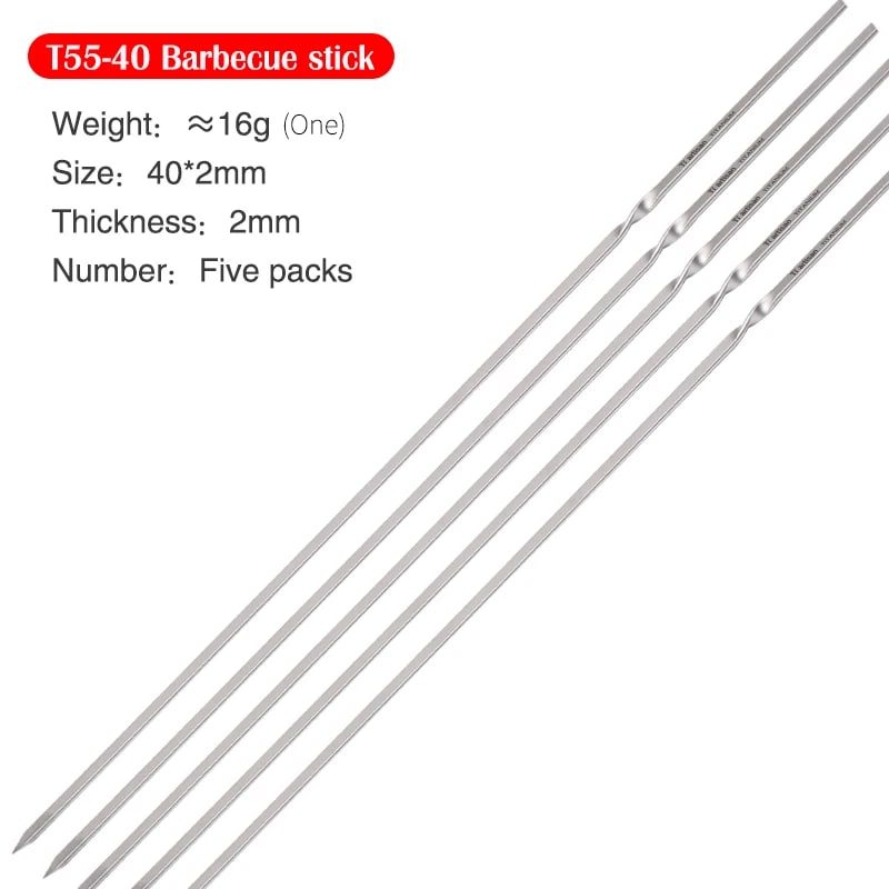 Metal BBQ Skewers, 30cm or 40cm, 2mm Thick Long-Handle Kebab Sticks - T55-40-5pc